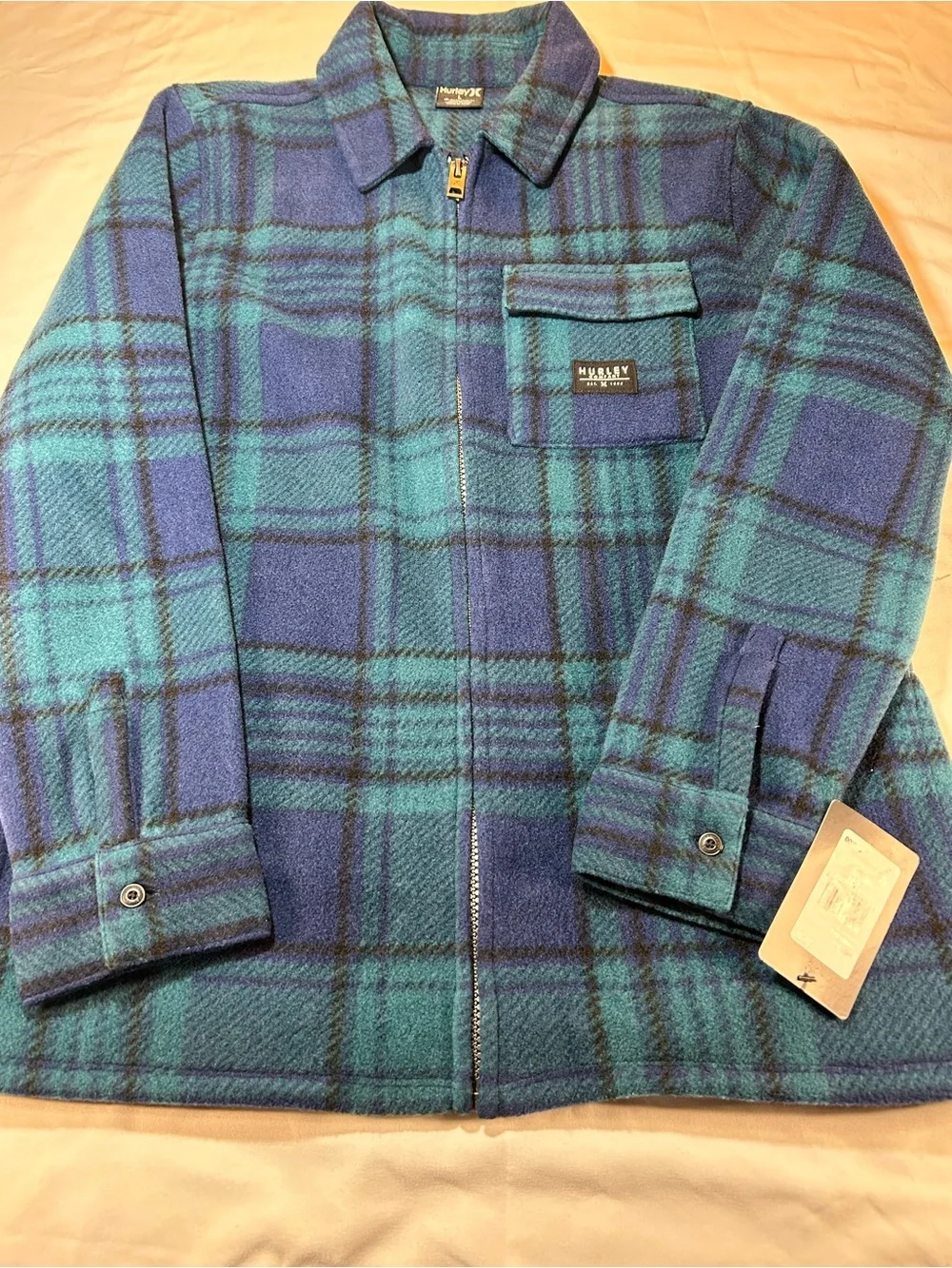 Hurley Blue & Teal Plaid Zip Fleece Jacket